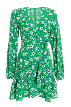 Green Floral Print Skater Mini Dress