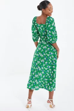 Green Floral Print Ruched Midi Dress 8 Green Floral Print Ruched Midi Dress -Women Clothing Sale 00100037630 XB scaled