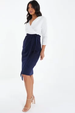 Navy Contrast Wrap Midi Dress 9 Navy Contrast Wrap Midi Dress -Women Clothing Sale 00100037632 XS scaled