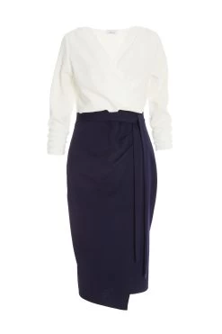 Navy Contrast Wrap Midi Dress