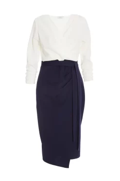Navy Contrast Wrap Midi Dress