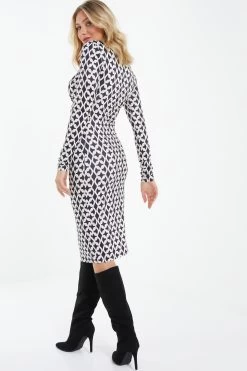 Stone Geometric Ruched Midi Dress 8 Stone Geometric Ruched Midi Dress -Women Clothing Sale 00100037713 XB