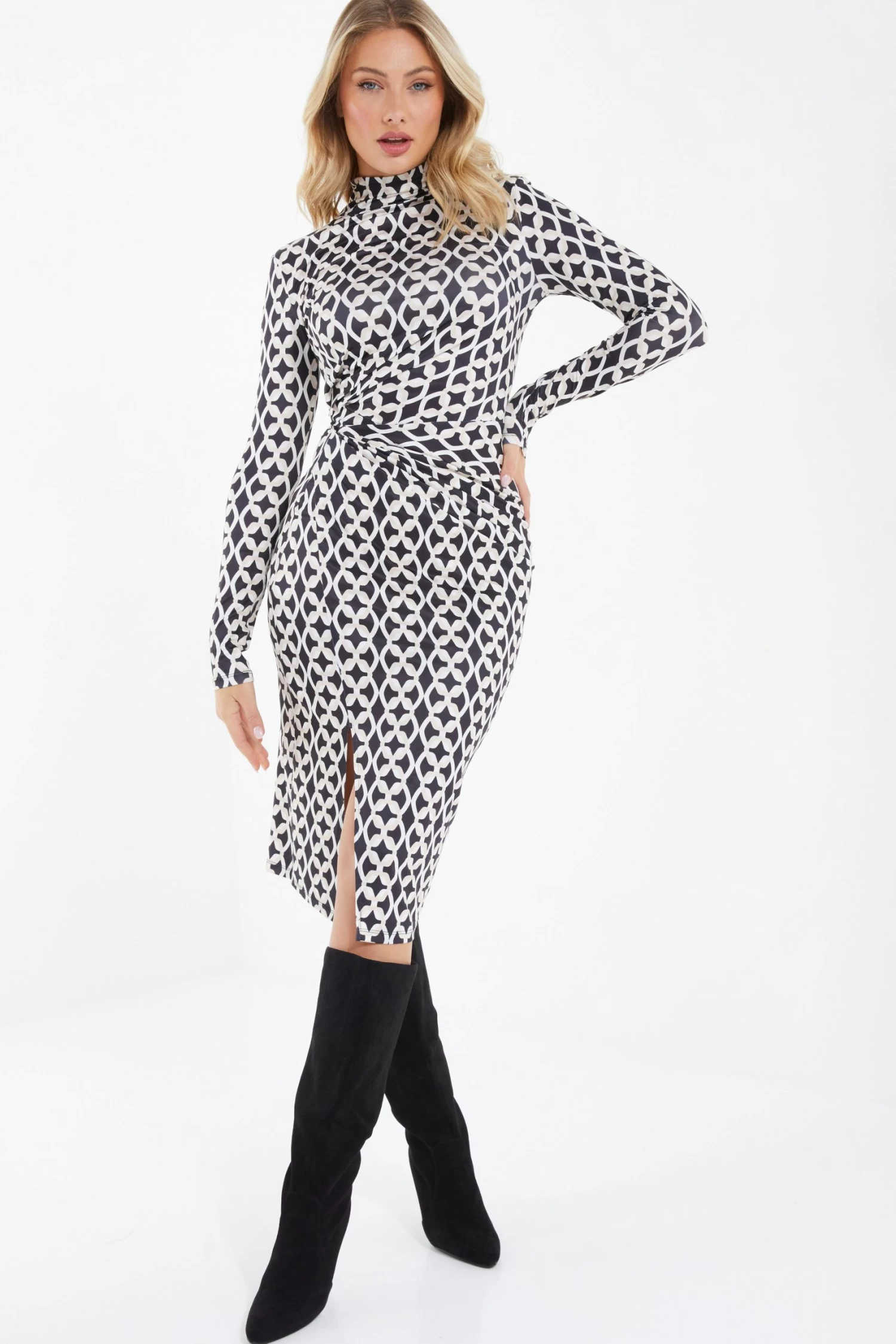 Stone Geometric Ruched Midi Dress 2 Stone Geometric Ruched Midi Dress - Image 2