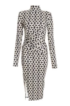 Stone Geometric Ruched Midi Dress