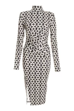 Stone Geometric Ruched Midi Dress