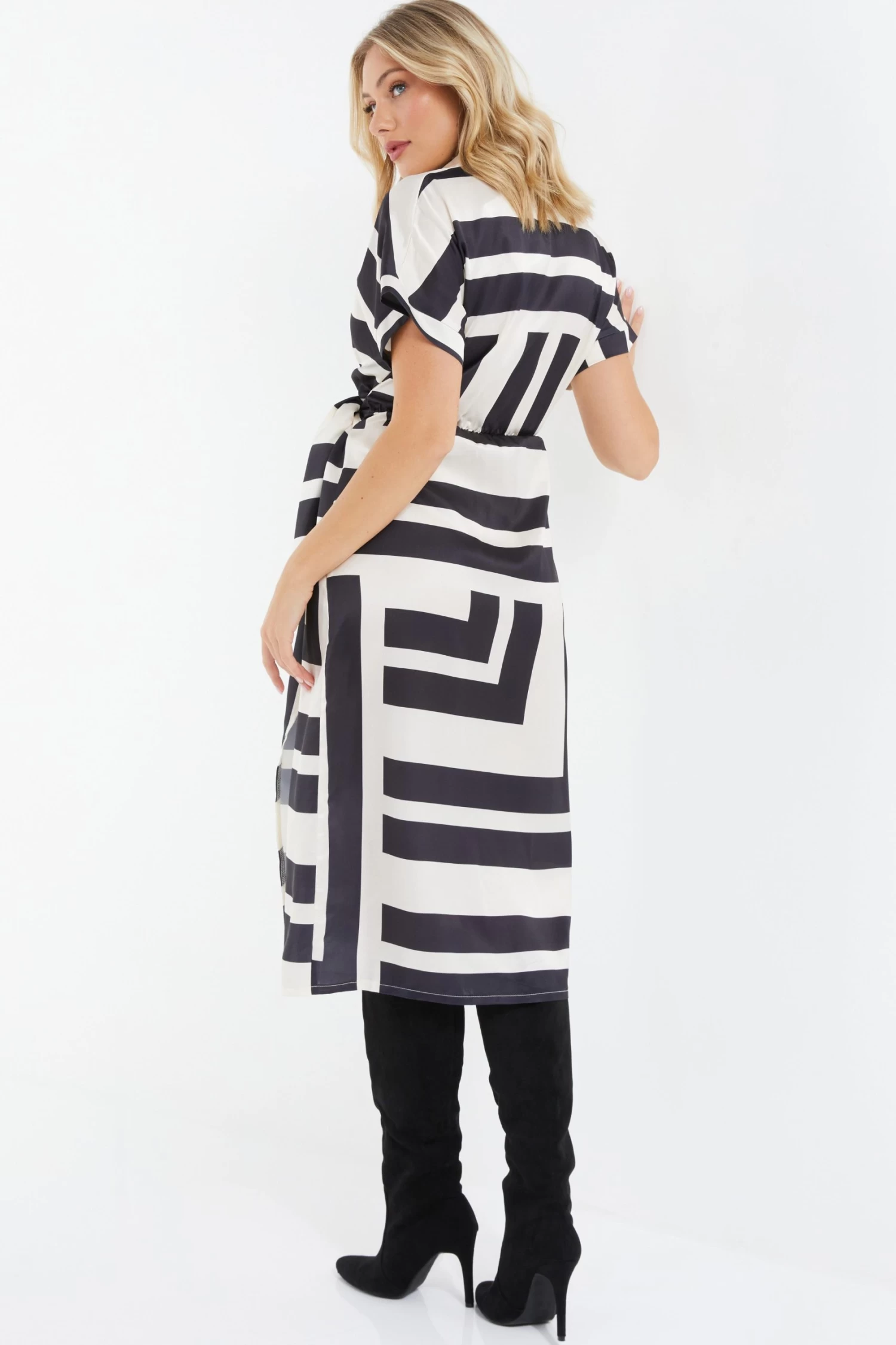 Stone Satin Stripe Print Midi Shirt Dress 3 Stone Satin Stripe Print Midi Shirt Dress - Image 3