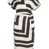Stone Satin Stripe Print Midi Shirt Dress