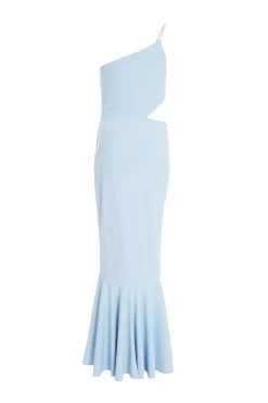 Light Blue One Shoulder Frill Hem Maxi Dress -Women Clothing Sale 00100037730 ZB