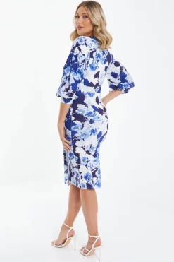 Navy Floral Wrap Midi Dress -Women Clothing Sale 00100037771 XB scaled