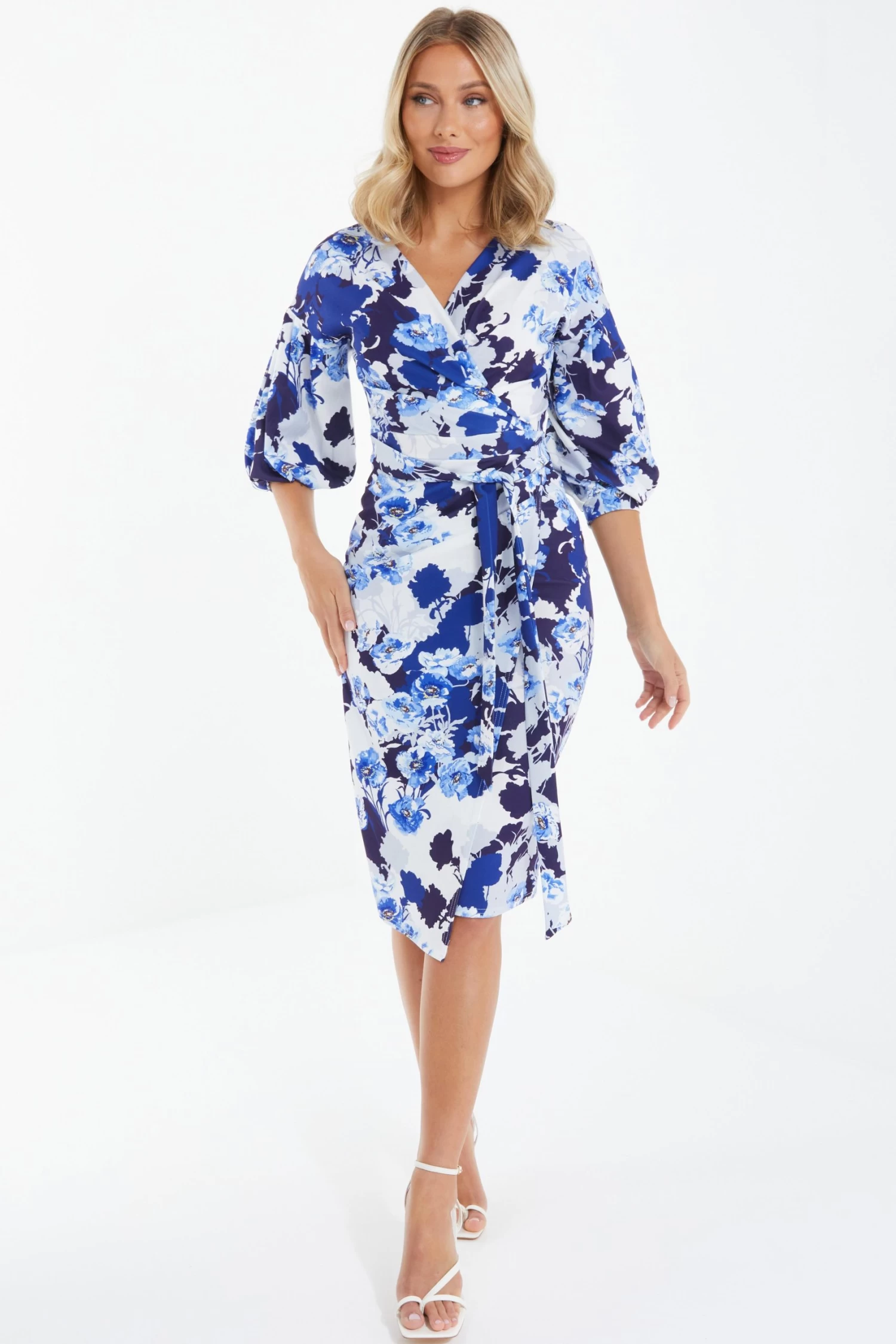 Navy Floral Wrap Midi Dress 2 Navy Floral Wrap Midi Dress - Image 2