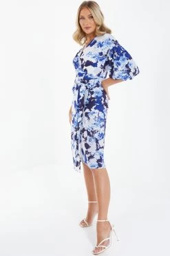 Navy Floral Wrap Midi Dress 9 Navy Floral Wrap Midi Dress -Women Clothing Sale 00100037771 XS