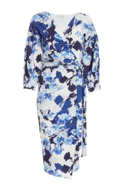 Navy Floral Wrap Midi Dress