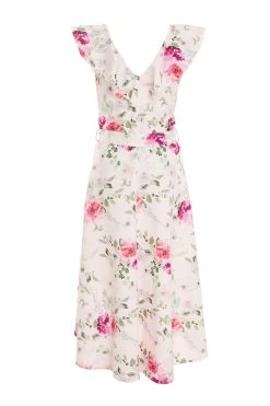 Light Pink Floral Dip Hem Midi Dress -Women Clothing Sale 00100037776 ZB