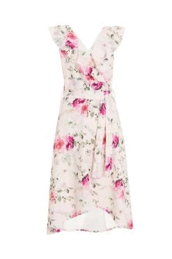 Women Clothing Sale 33 Light Pink Floral Dip Hem Midi Dress
