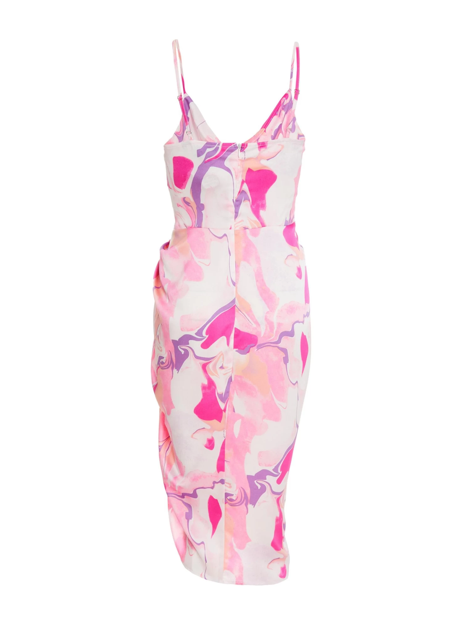 Petite Pink Satin Marble Print Wrap Midi Dress 5 Petite Pink Satin Marble Print Wrap Midi Dress - Image 5