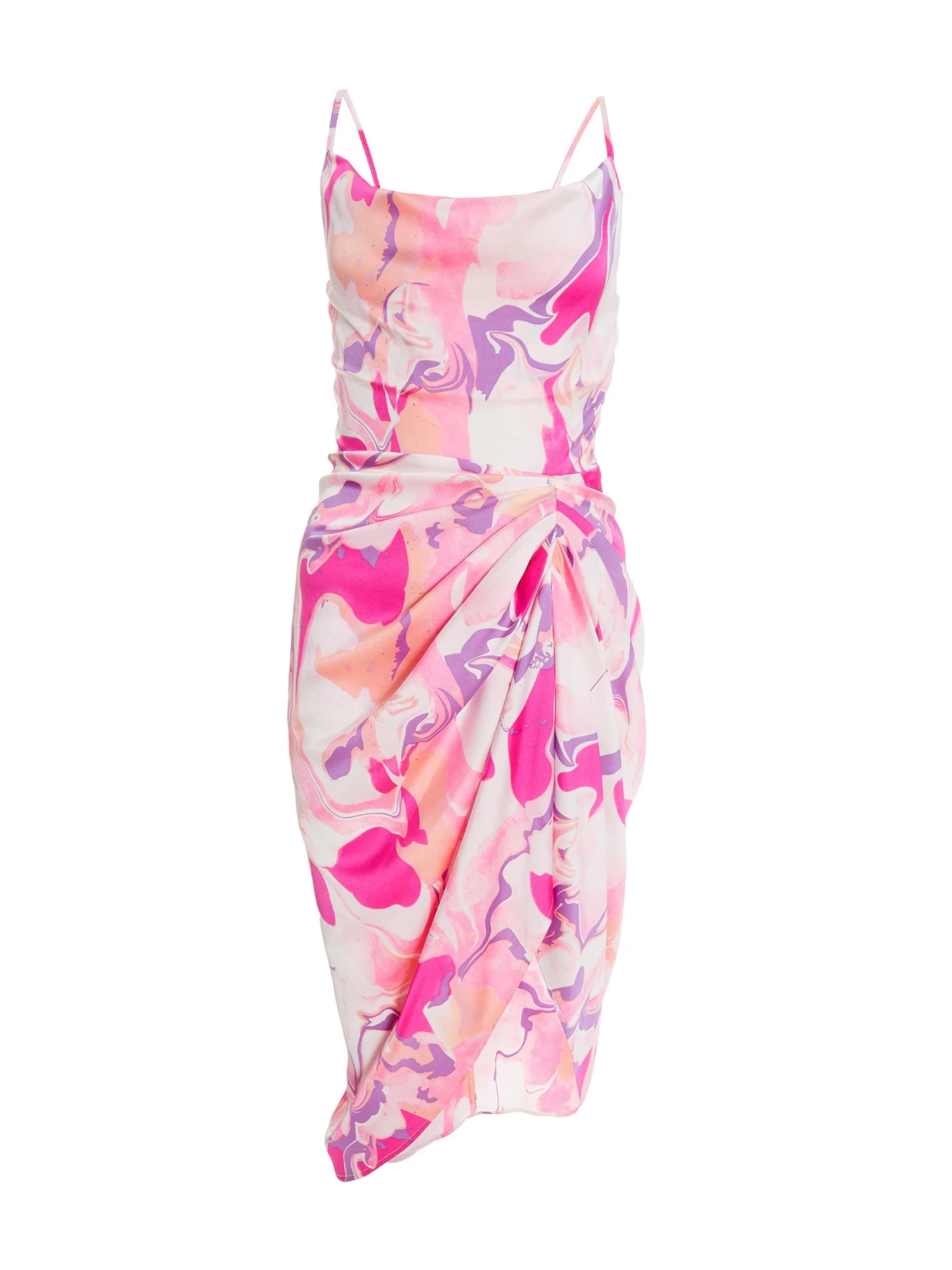 Petite Pink Satin Marble Print Wrap Midi Dress 1 Petite Pink Satin Marble Print Wrap Midi Dress