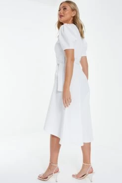 White Jacquard Print Dip Hem Midi Dress 8 White Jacquard Print Dip Hem Midi Dress -Women Clothing Sale 00100037818 XB
