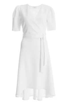 White Jacquard Print Dip Hem Midi Dress