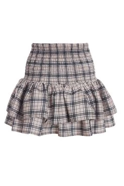 Stone Check Print Ruched Frill Mini Skirt -Women Clothing Sale 00100037831 ZB