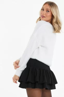 Black Ruched Frill Mini Skirt -Women Clothing Sale 00100037833 XB scaled