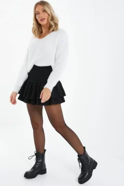 Black Ruched Frill Mini Skirt -Women Clothing Sale 00100037833 XS scaled