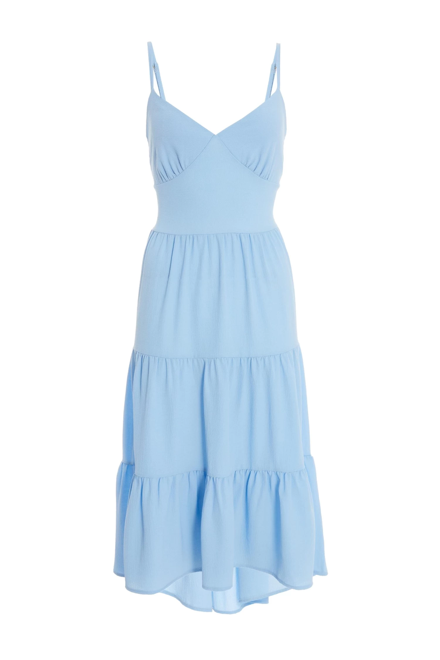 Light Blue Tiered Dip Hem Midi Dress 1 Light Blue Tiered Dip Hem Midi Dress