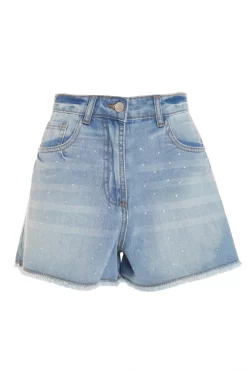 Light Blue Denim Diamante Shorts
