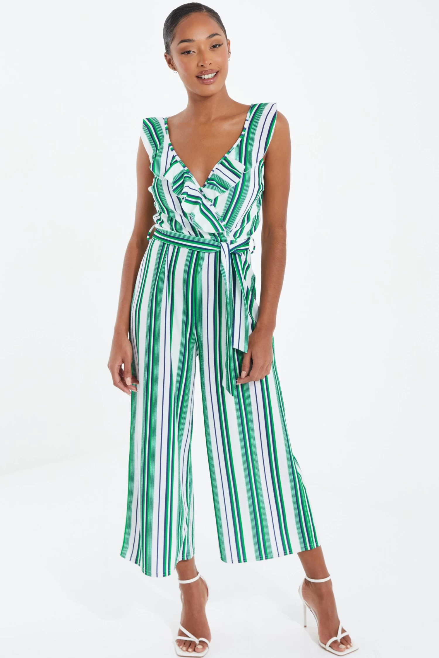 Green Striped Culotte Jumpsuit 2 Green Striped Culotte Jumpsuit - Image 2
