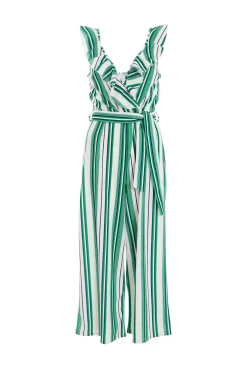 Green Striped Culotte Jumpsuit