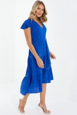 Royal Blue Tiered Dip Hem Midi Dress 9 Royal Blue Tiered Dip Hem Midi Dress -Women Clothing Sale 00100037865 XS