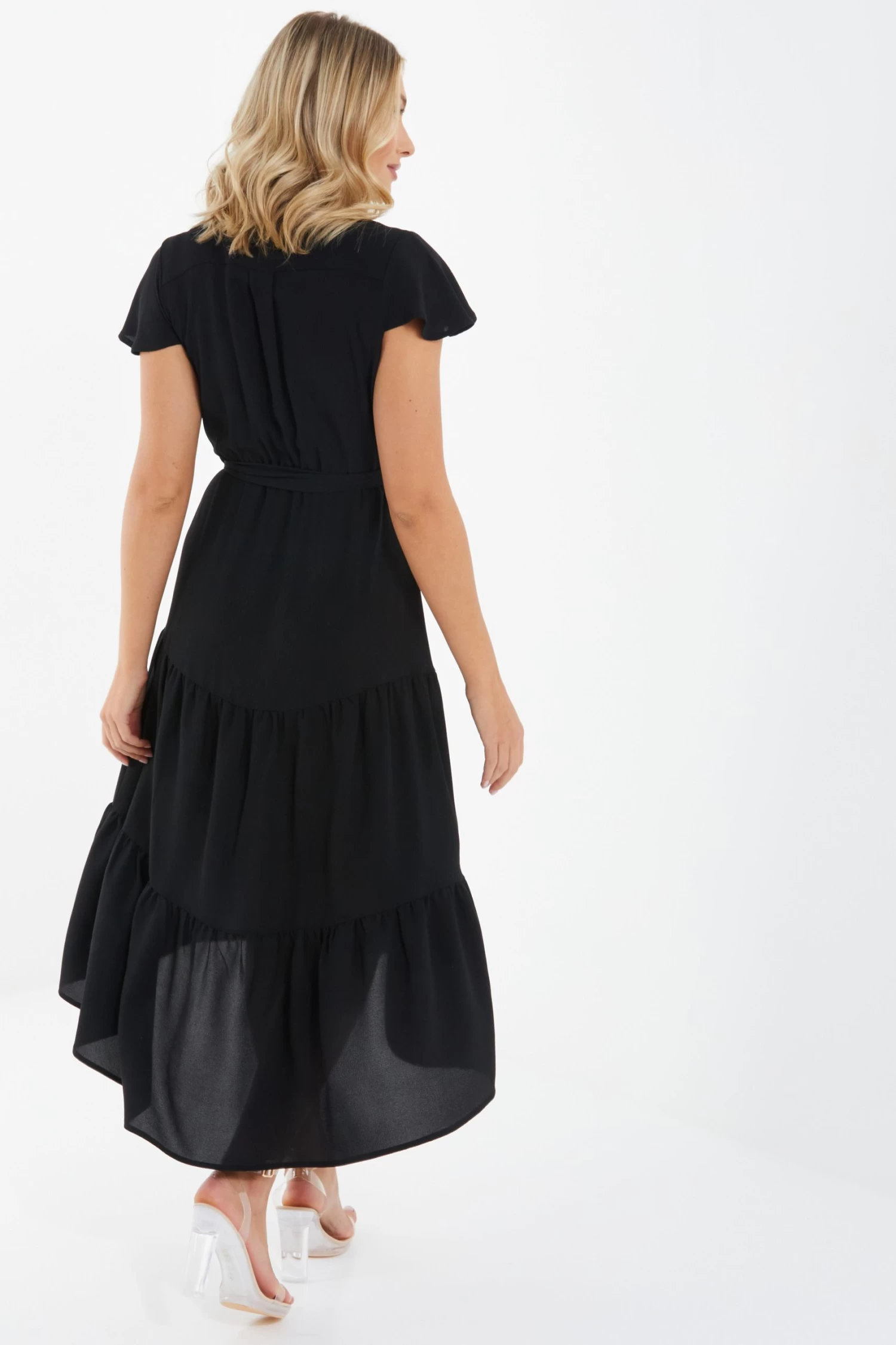 Black Tiered Dip Hem Midi Dress 3 Black Tiered Dip Hem Midi Dress - Image 3