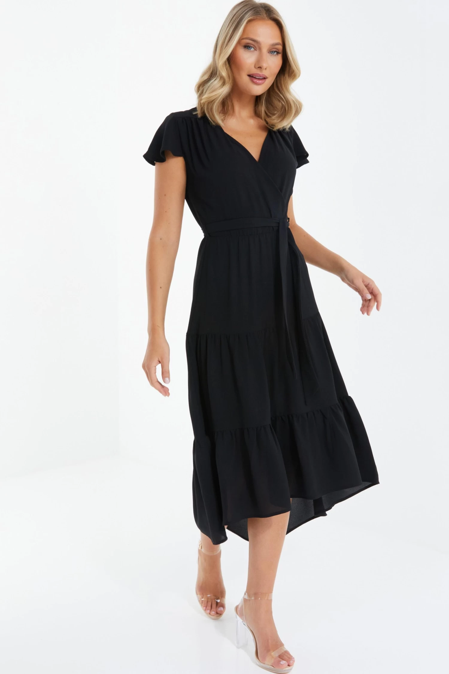 Black Tiered Dip Hem Midi Dress 2 Black Tiered Dip Hem Midi Dress - Image 2