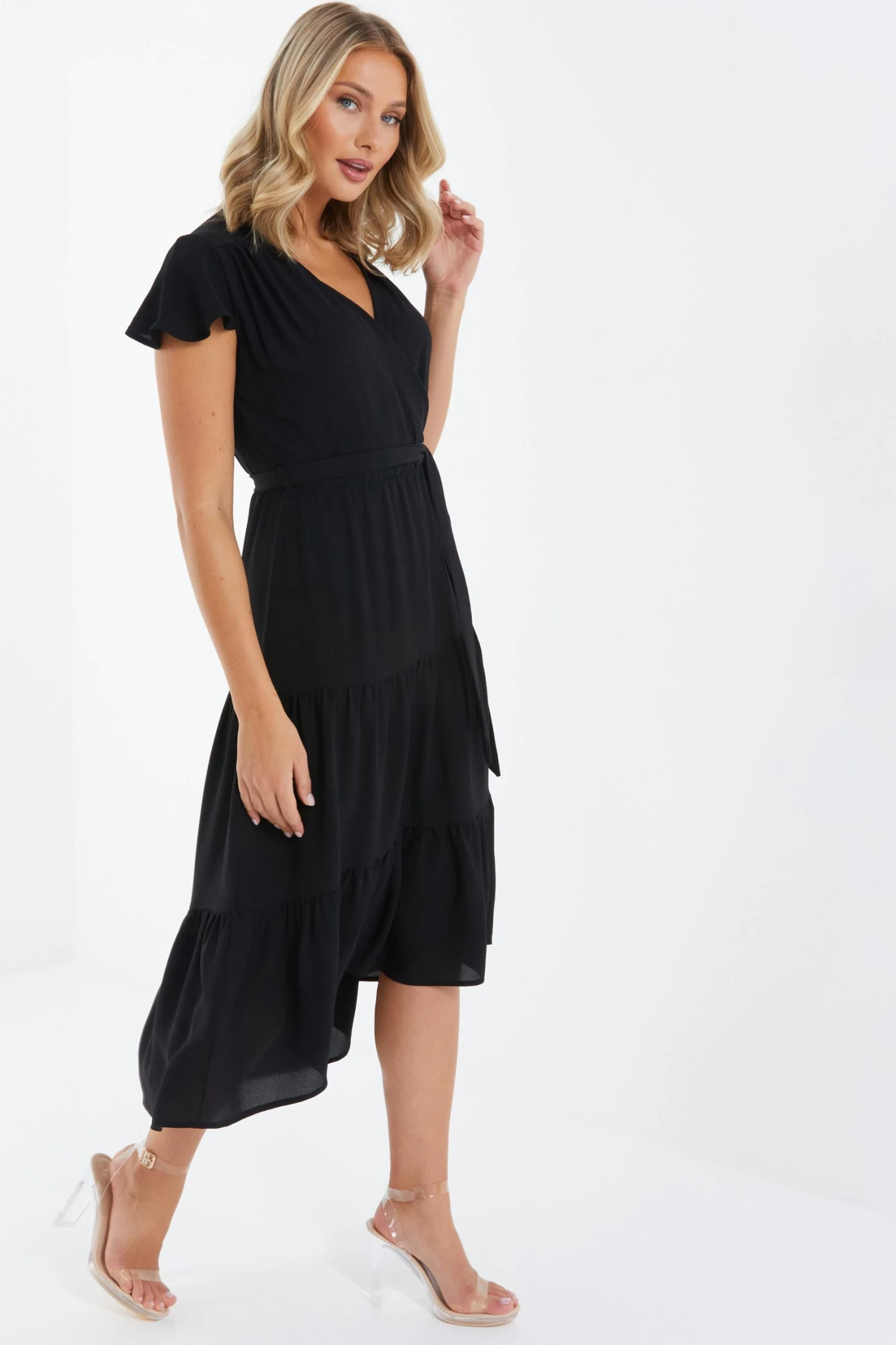 Black Tiered Dip Hem Midi Dress 4 Black Tiered Dip Hem Midi Dress - Image 4