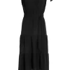 Black Tiered Dip Hem Midi Dress