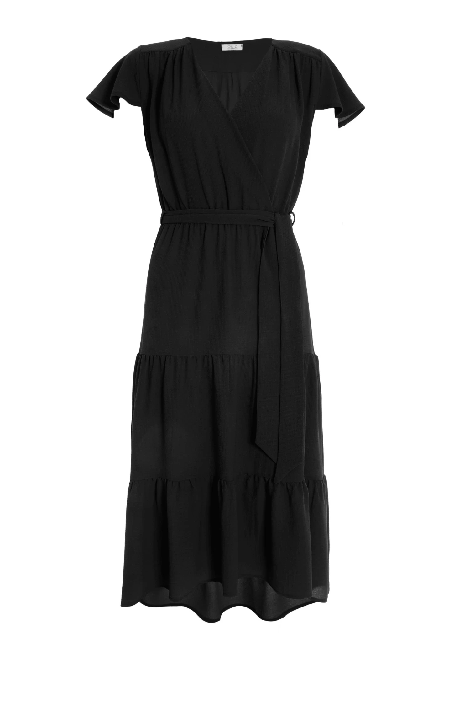 Black Tiered Dip Hem Midi Dress 1 Black Tiered Dip Hem Midi Dress