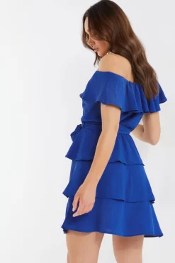 Royal Blue Tiered Bardot Mini Dress 8 Royal Blue Tiered Bardot Mini Dress -Women Clothing Sale 00100037867 XB scaled