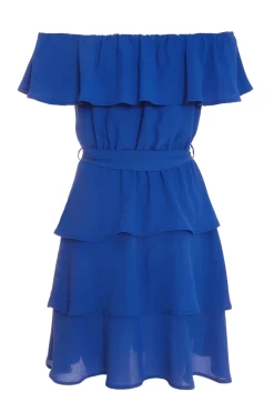 Royal Blue Tiered Bardot Mini Dress 10 Royal Blue Tiered Bardot Mini Dress -Women Clothing Sale 00100037867 ZB scaled