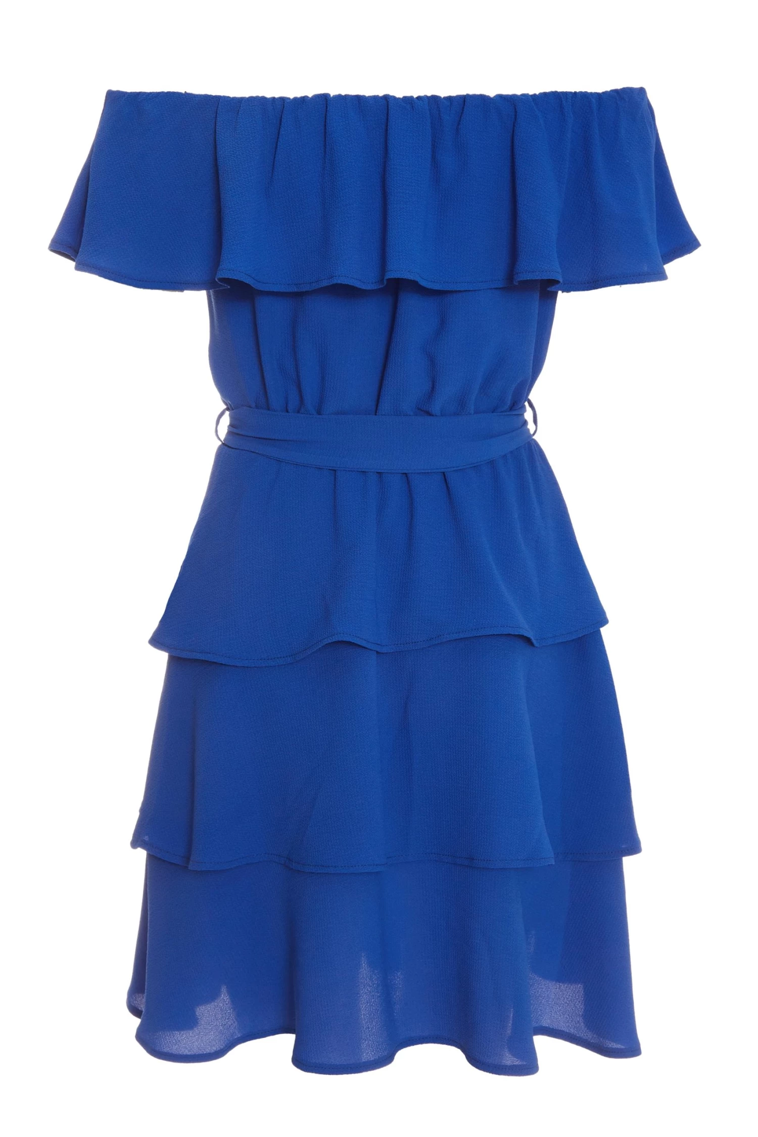 Royal Blue Tiered Bardot Mini Dress 5 Royal Blue Tiered Bardot Mini Dress - Image 5