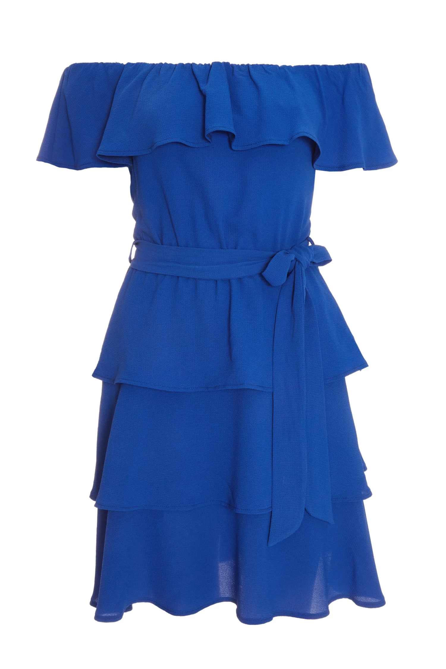 Royal Blue Tiered Bardot Mini Dress 1 Royal Blue Tiered Bardot Mini Dress