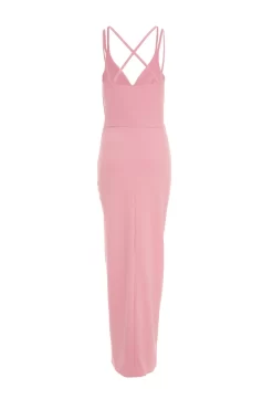 Pink Ruched Maxi Dress -Women Clothing Sale 00100037896 ZB scaled