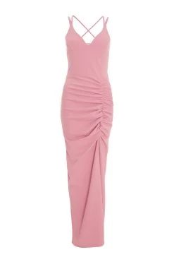 Pink Ruched Maxi Dress