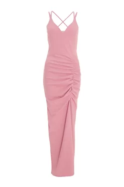 Pink Ruched Maxi Dress