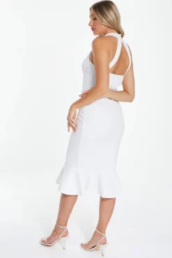 White Embroidered Frill Hem Midi Dress 8 White Embroidered Frill Hem Midi Dress -Women Clothing Sale 00100037897 XB scaled