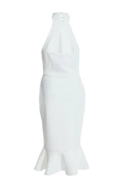 White Embroidered Frill Hem Midi Dress -Women Clothing Sale 00100037897 ZB