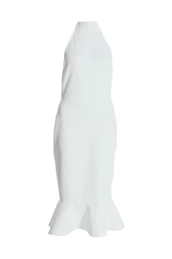 White Embroidered Frill Hem Midi Dress