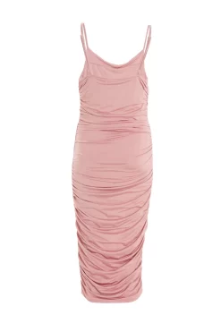 Pink Ruched Bodycon Midi Dress -Women Clothing Sale 00100037902 ZB scaled