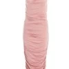 Pink Ruched Bodycon Midi Dress