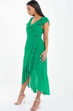 Green Wrap Frill Midi Dress -Women Clothing Sale 00100037904 XS scaled
