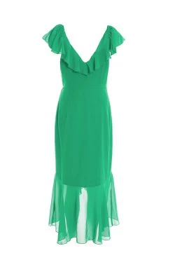 Green Wrap Frill Midi Dress -Women Clothing Sale 00100037904 ZB