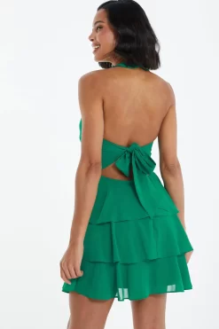 Green Halter Neck Skater Dress -Women Clothing Sale 00100037905 XB scaled